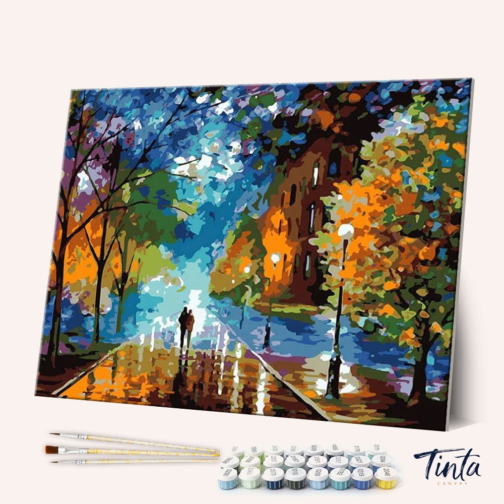 Romantic Walk in the Rain paint by numbers kit