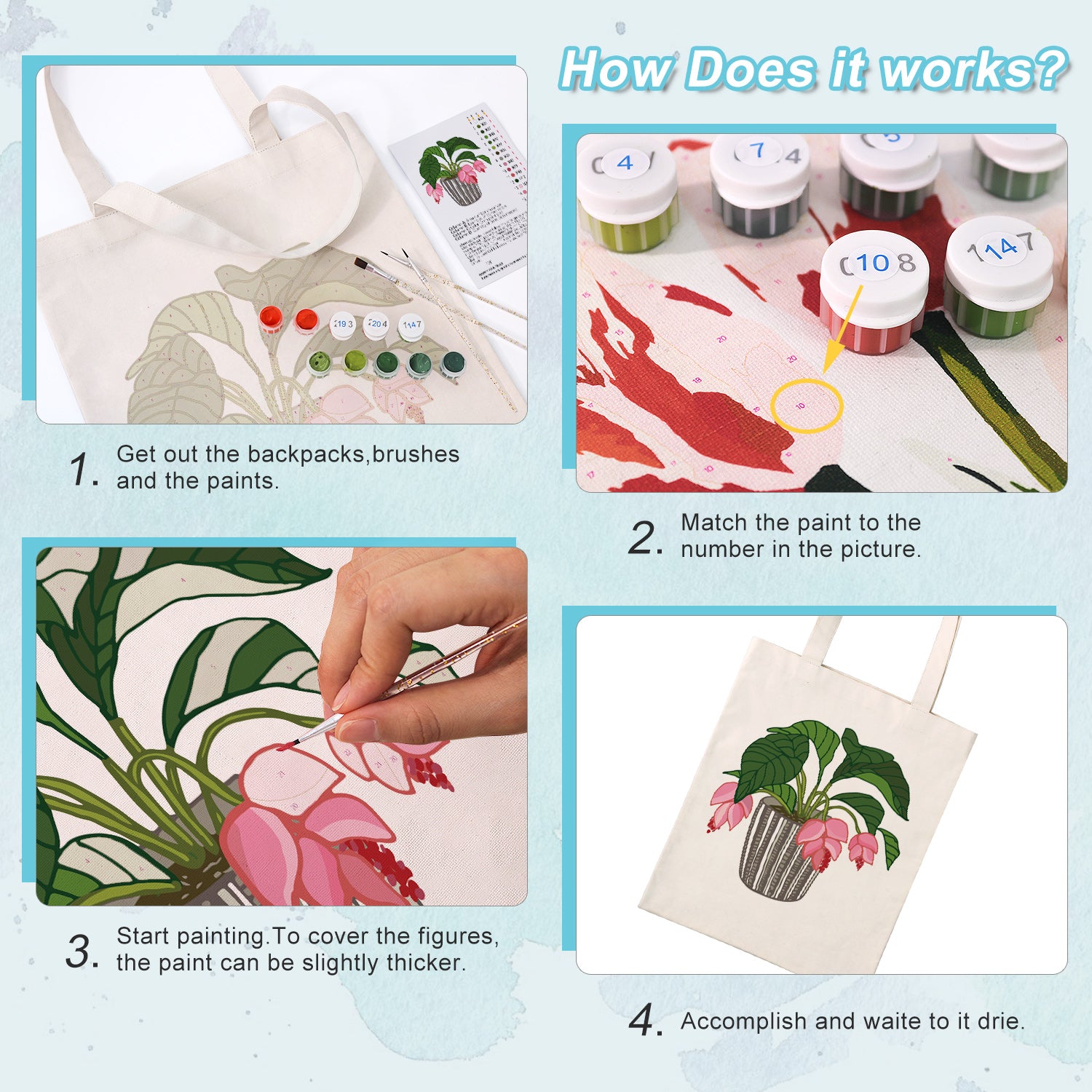 Blush Bloom Carry Bag paint by numbers kit