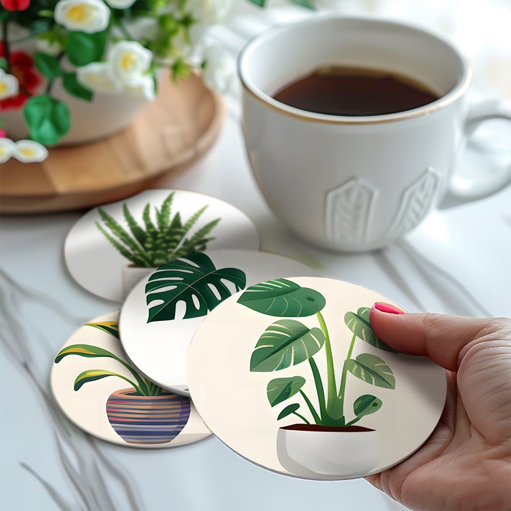 Indoor Green Plants - Coasters Paint by Numbers Kit (6 Pieces) paint by numbers kit