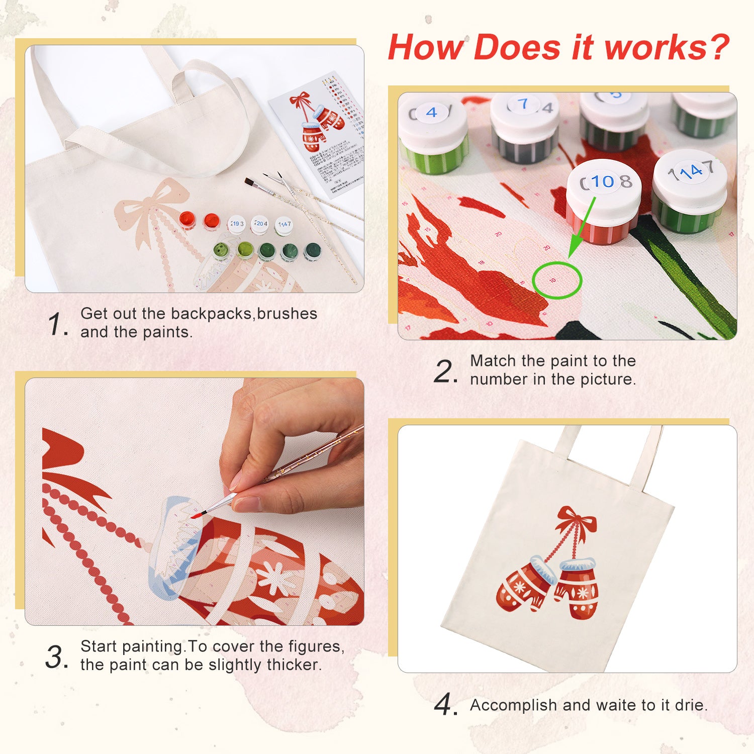 Festive Mittens Carry Bag paint by numbers kit