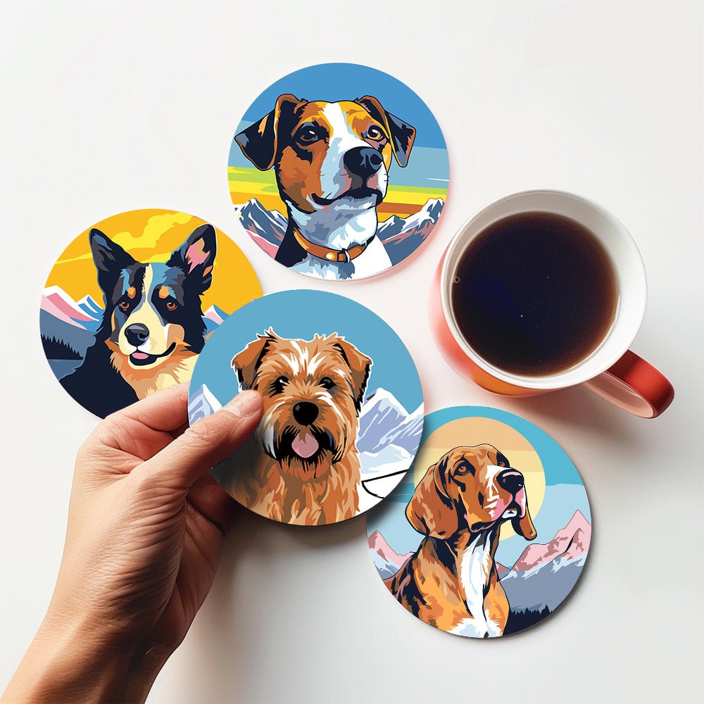 Happy Mountain Dogs - Coasters Paint by Numbers Kit (6 Pieces) paint by numbers kit