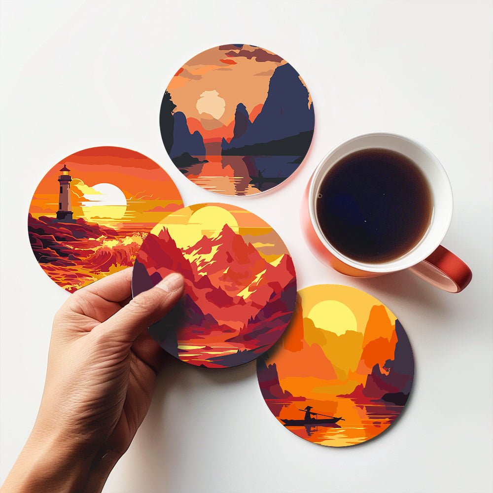 Sunset Landscape Silhouettes - Coasters Paint by Numbers Kit (6 Pieces) paint by numbers kit