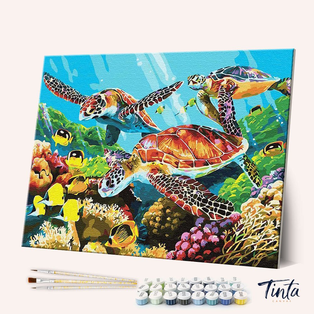 Sea Turtle Family paint by numbers kit