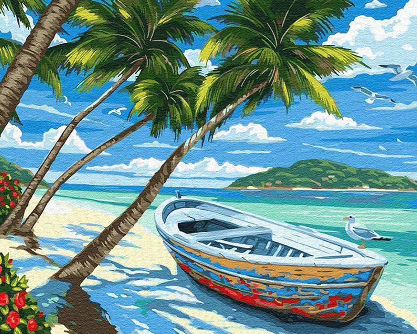 Boat under the Coconut trees paint by numbers kit
