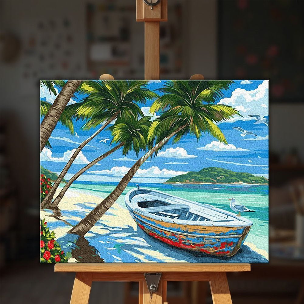 Boat under the Coconut trees paint by numbers kit