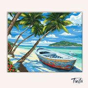 Boat under the Coconut trees paint by numbers kit