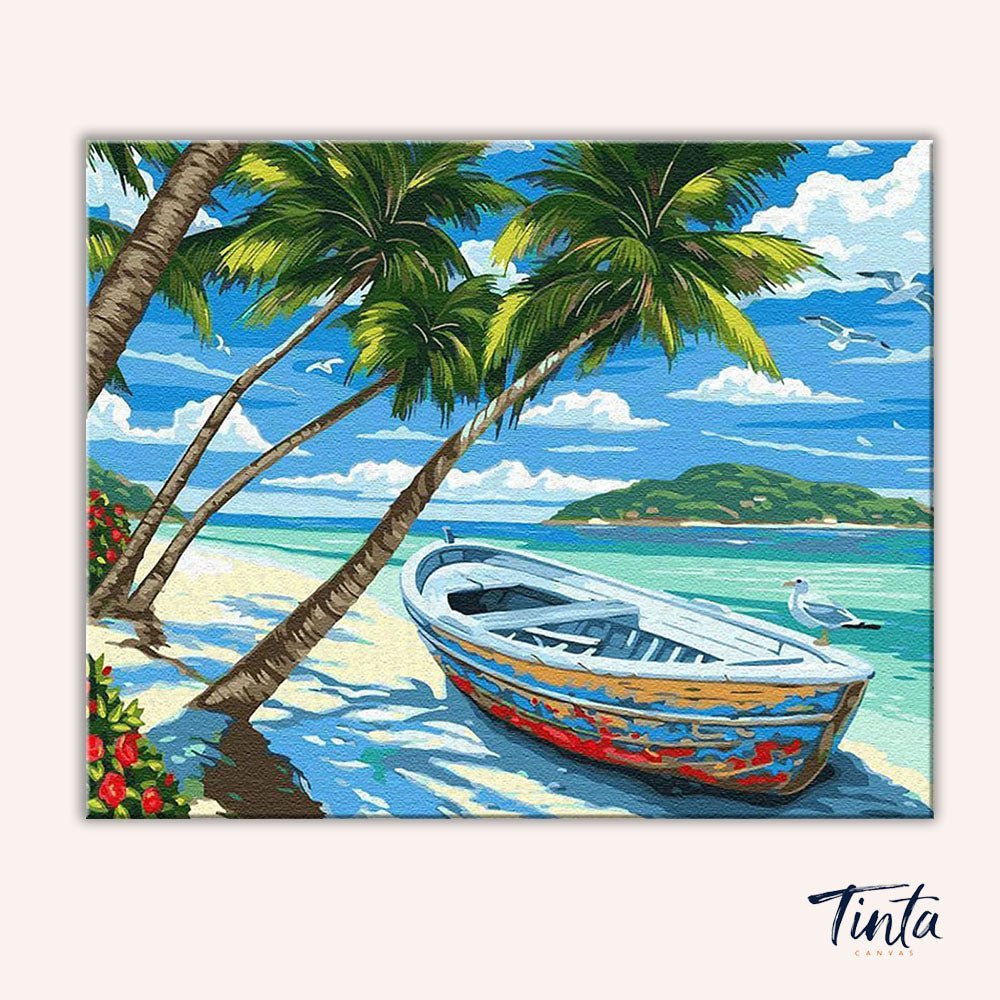 Boat under the Coconut trees paint by numbers kit