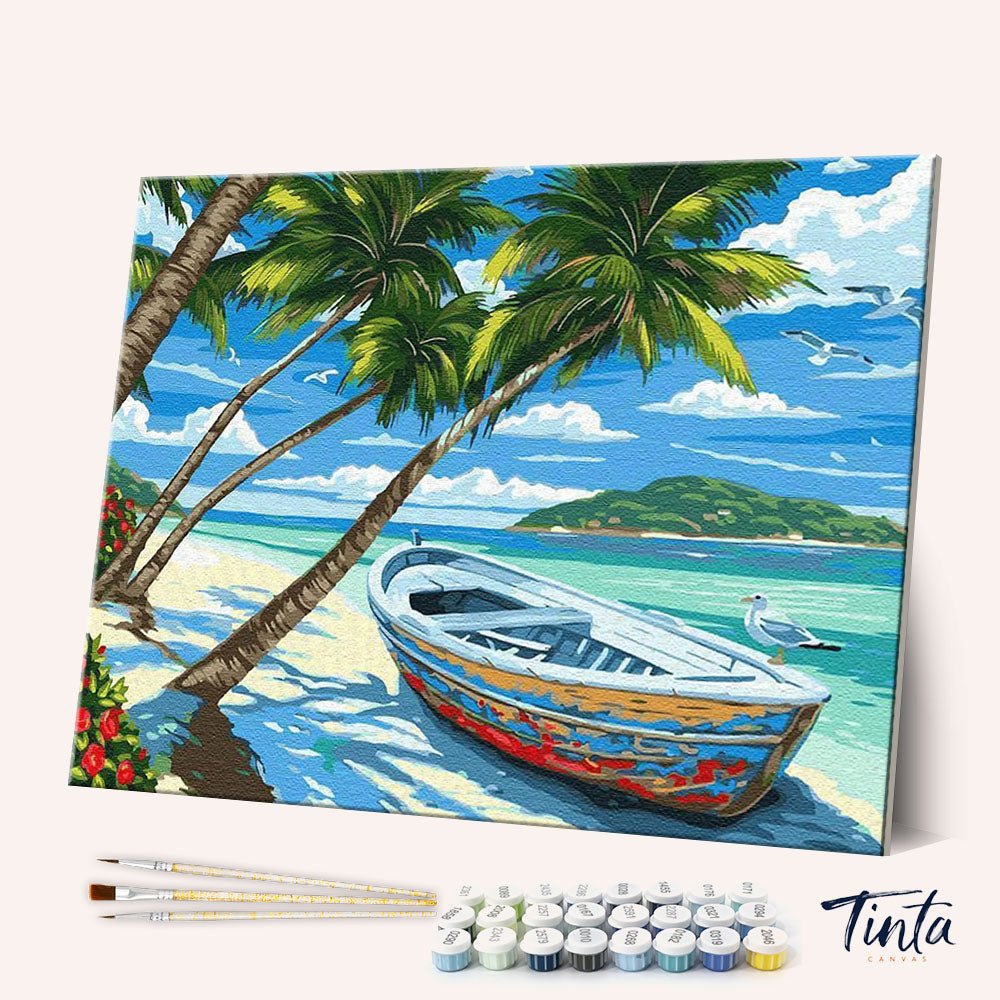 Boat under the Coconut trees paint by numbers kit