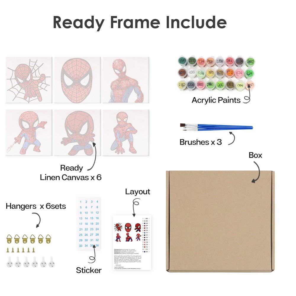 Web Hero Minis - Mini Paint by Numbers Kit (6 Pieces) paint by numbers kit