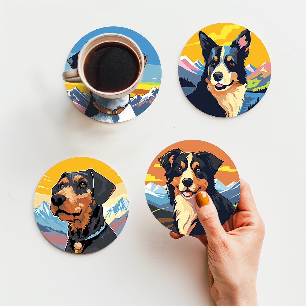 Happy Mountain Dogs - Coasters Paint by Numbers Kit (6 Pieces) paint by numbers kit