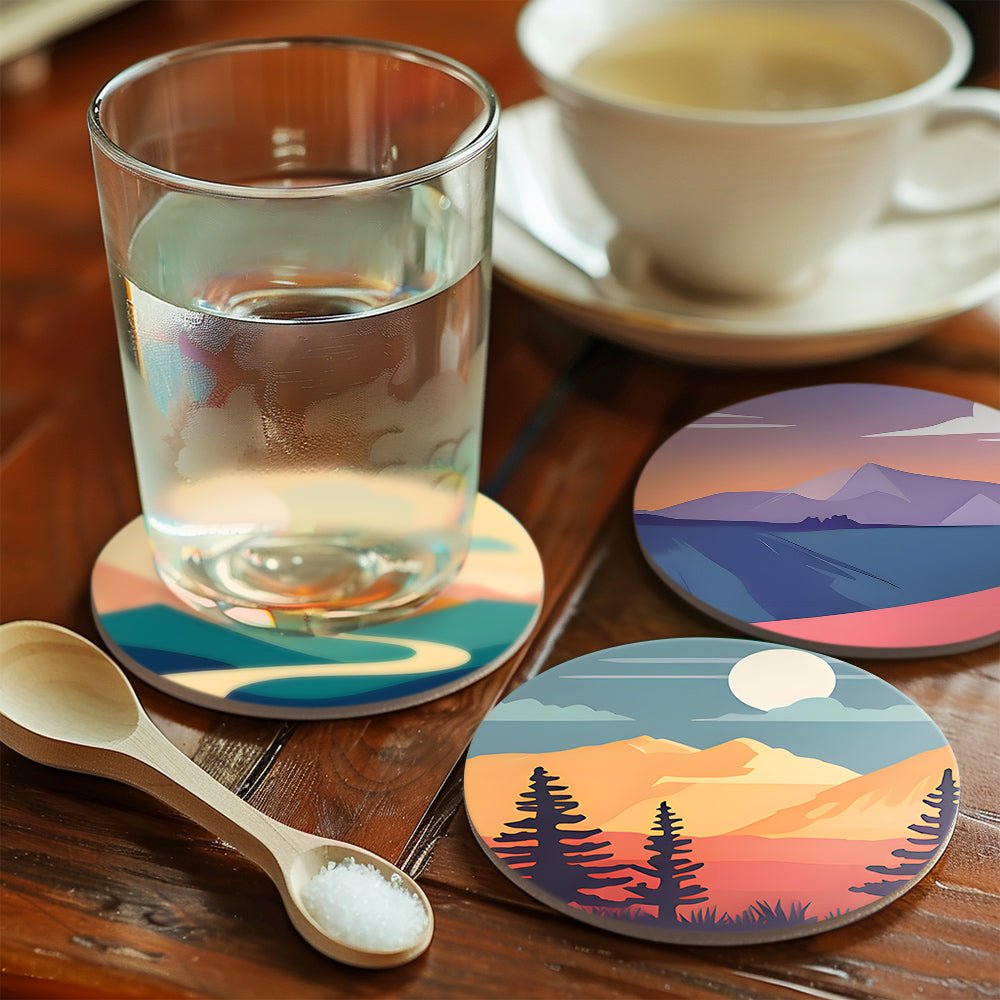 Serene Sunset Landscapes - Coasters Paint by Numbers Kit (6 Pieces) paint by numbers kit