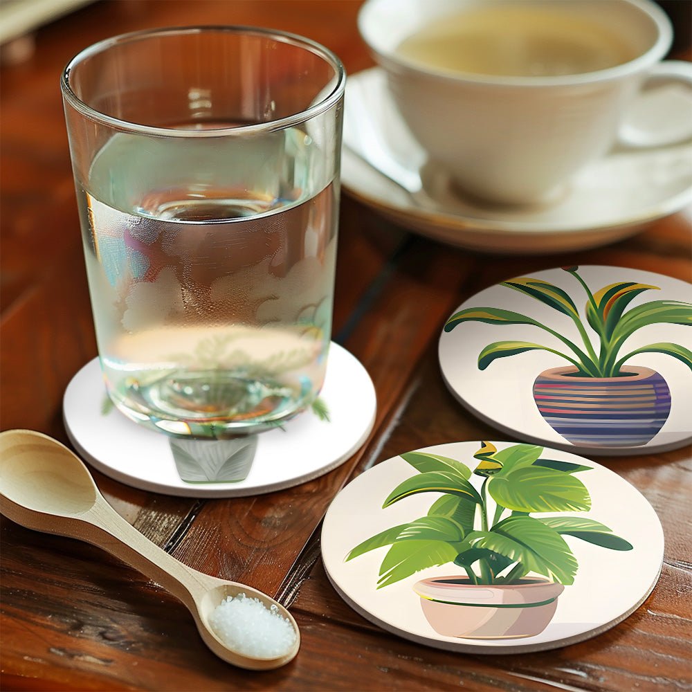Indoor Green Plants - Coasters Paint by Numbers Kit (6 Pieces) paint by numbers kit