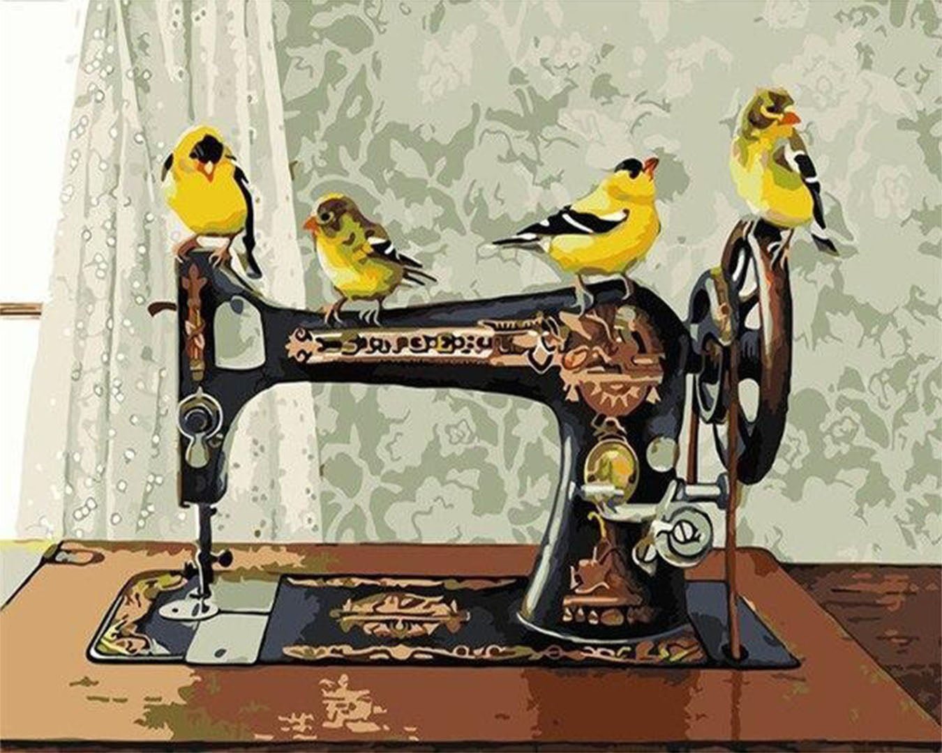 Bird Art Sewing Machine paint by numbers kit