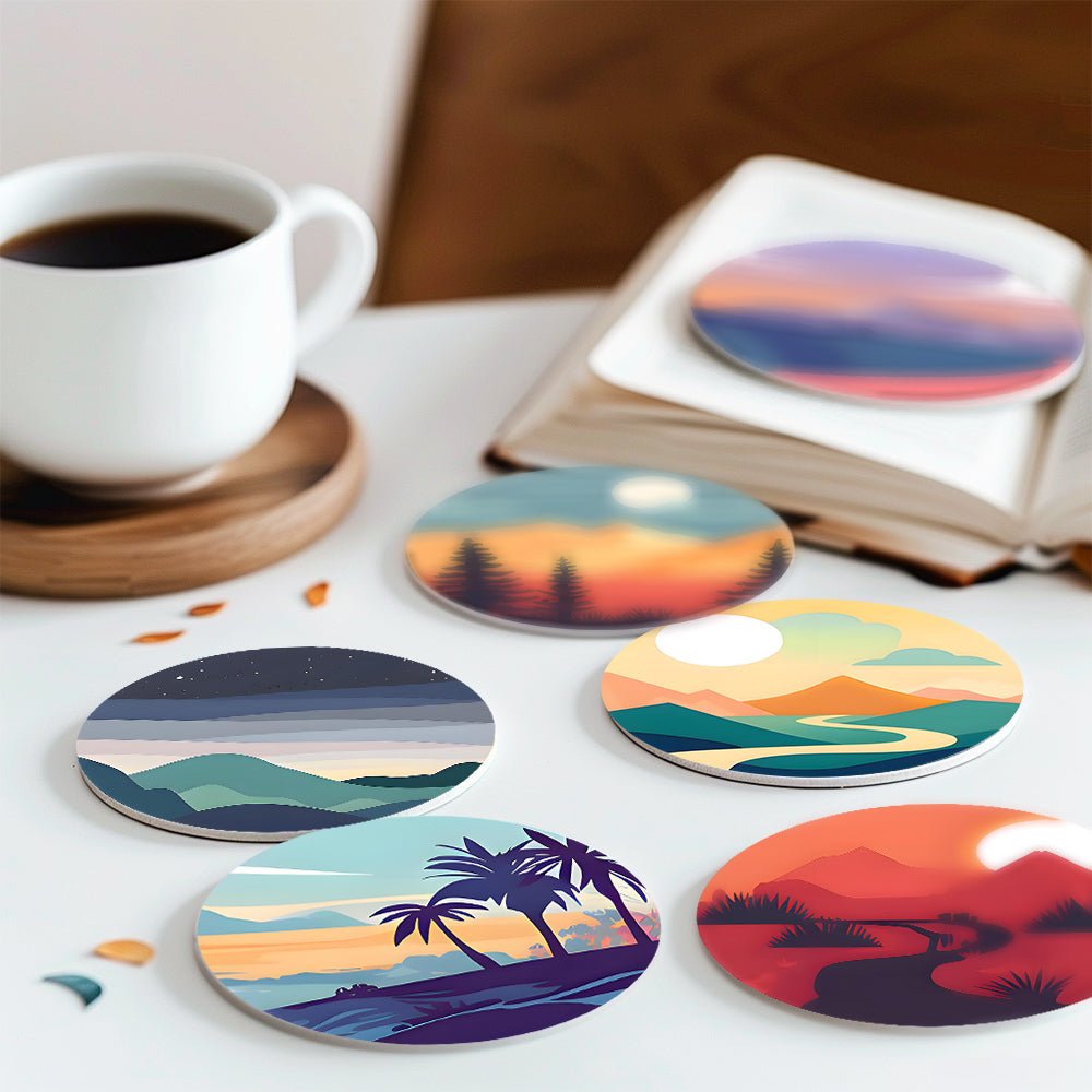 Serene Sunset Landscapes - Coasters Paint by Numbers Kit (6 Pieces) paint by numbers kit
