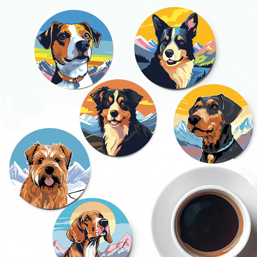 Happy Mountain Dogs - Coasters Paint by Numbers Kit (6 Pieces) paint by numbers kit