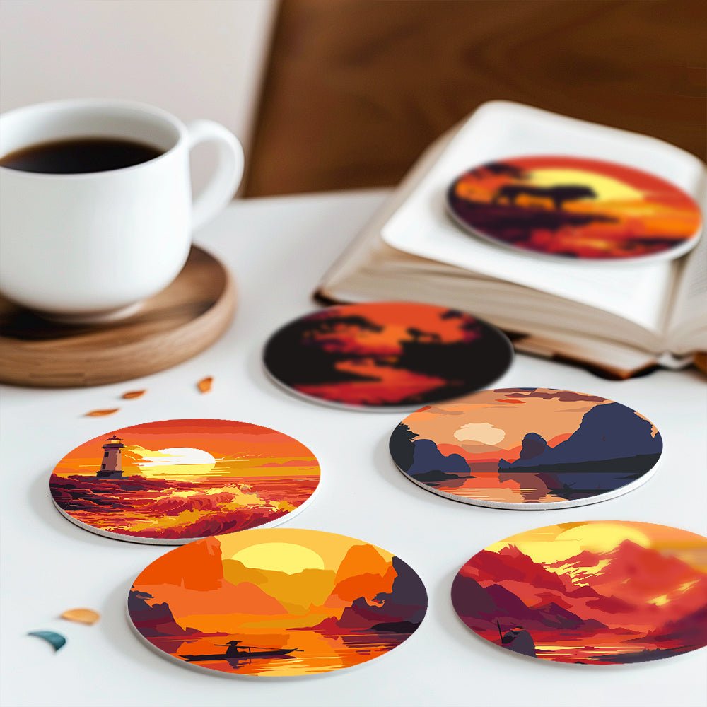 Sunset Landscape Silhouettes - Coasters Paint by Numbers Kit (6 Pieces) paint by numbers kit