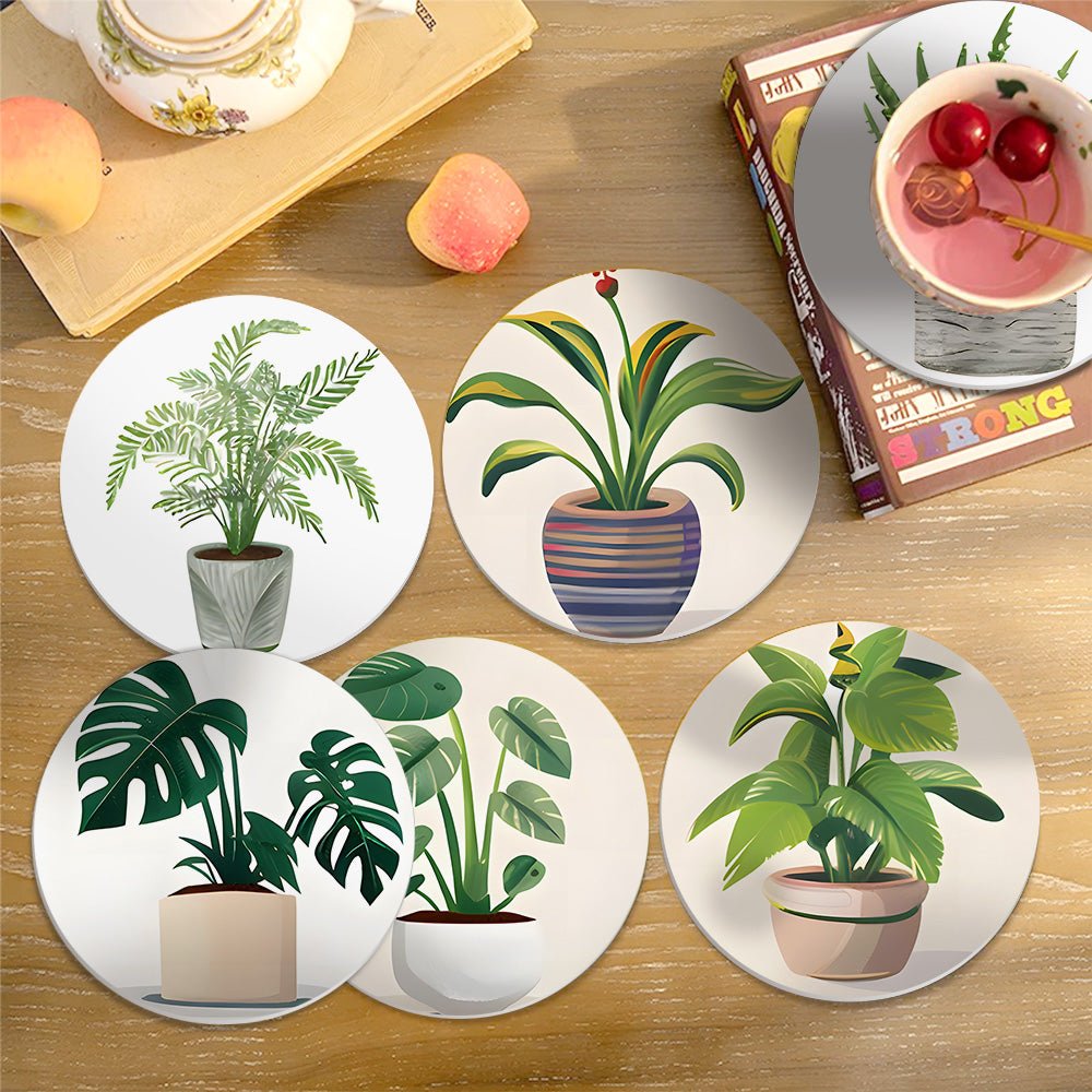 Indoor Green Plants - Coasters Paint by Numbers Kit (6 Pieces) paint by numbers kit