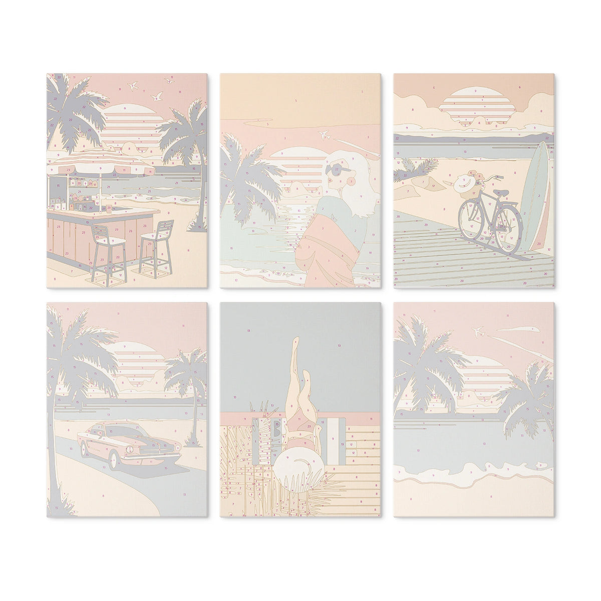 Retro Beach Days - Mini Paint by Numbers (6 Pieces)