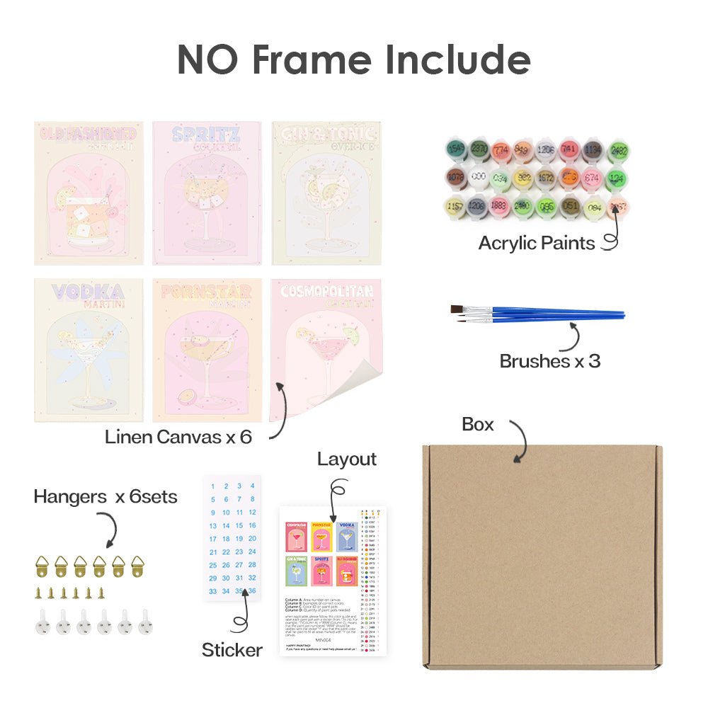 Pop Cocktail Parade - Mini Paint by Numbers Kit (6 Pieces) paint by numbers kit