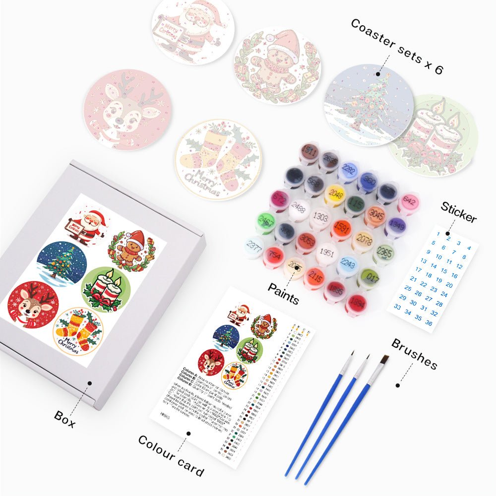 Christmas Holiday Joy - Coasters Paint by Numbers Kit (6 Pieces) paint by numbers kit