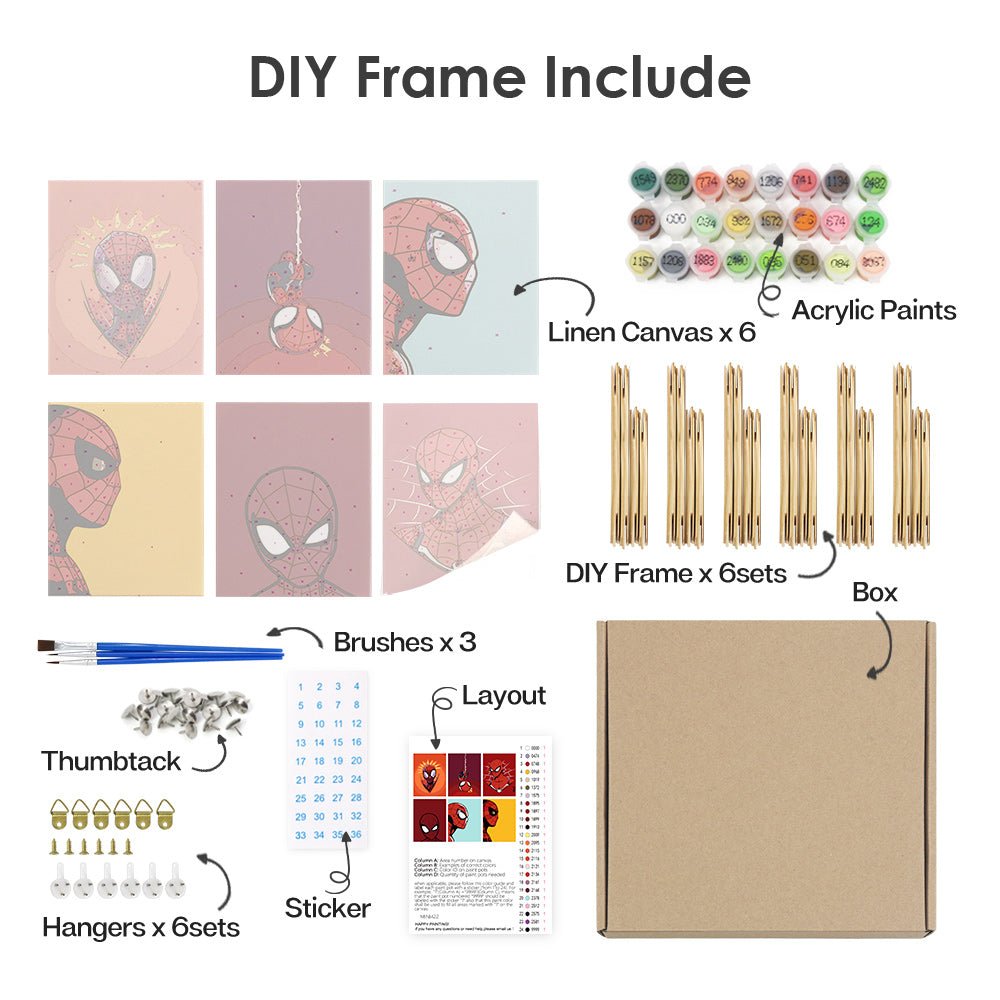 Spider Hero Minis - Mini Paint by Numbers Kit (6 Pieces) paint by numbers kit