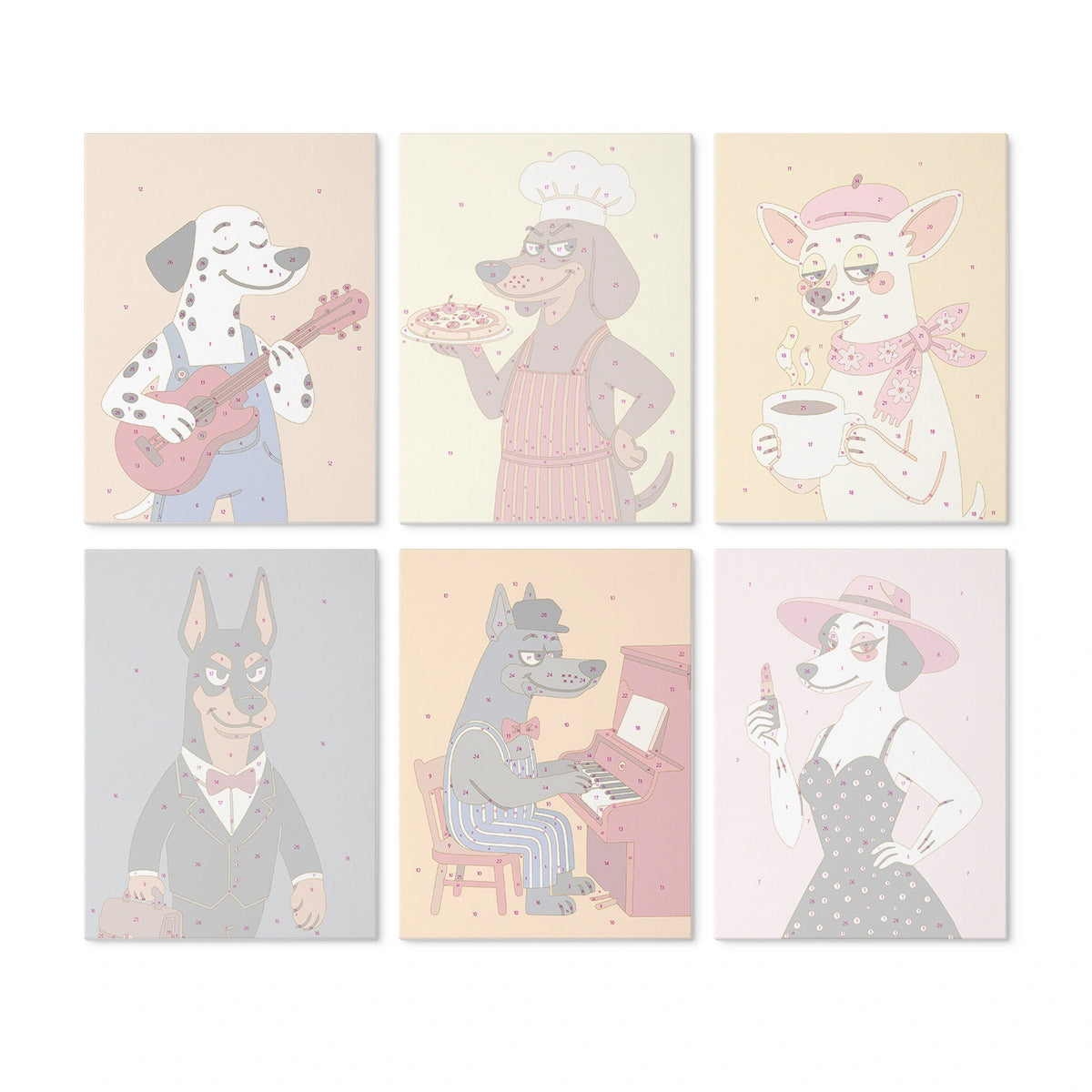 Dogs With Personality - Mini Paint by Numbers (6 Pieces)