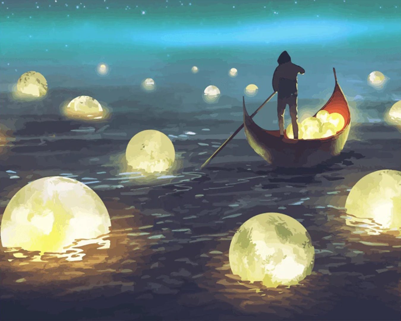 Man Rowing Among Glowing Moons paint by numbers kit