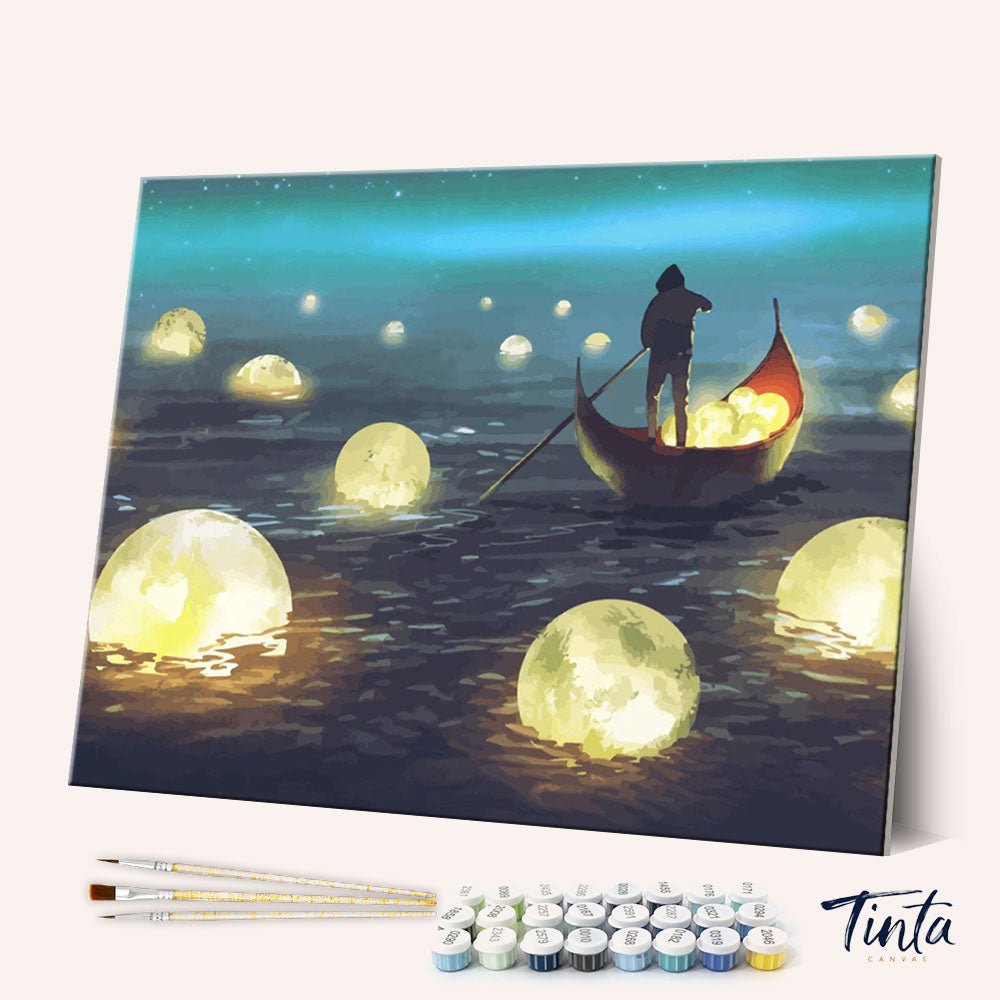Man Rowing Among Glowing Moons paint by numbers kit