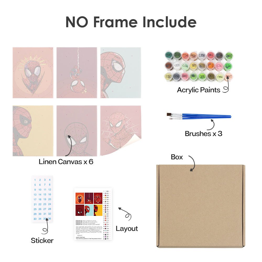 Spider Hero Minis - Mini Paint by Numbers Kit (6 Pieces) paint by numbers kit