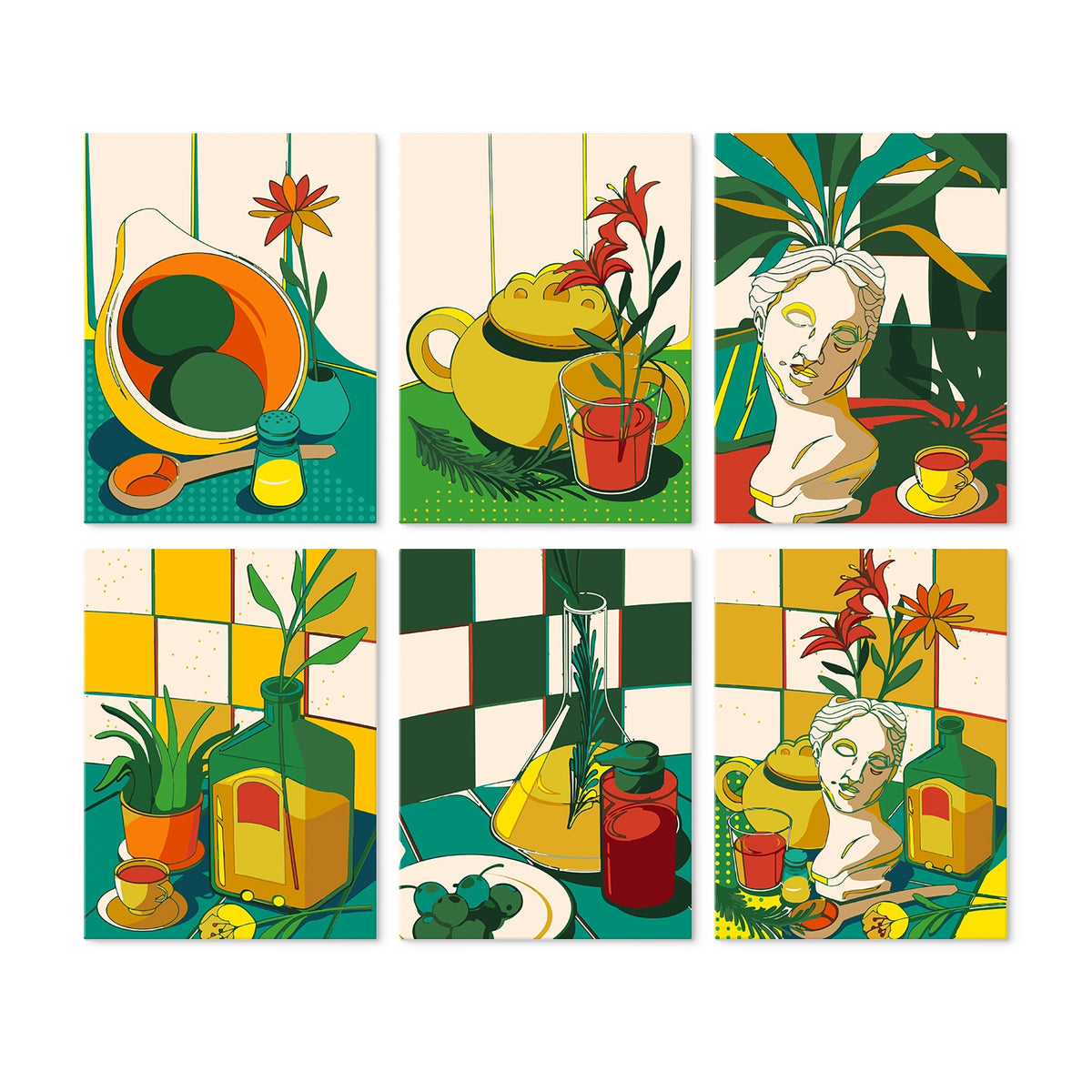 Retro Mediterranean Still Life - Mini Paint by Numbers (6 Pieces)