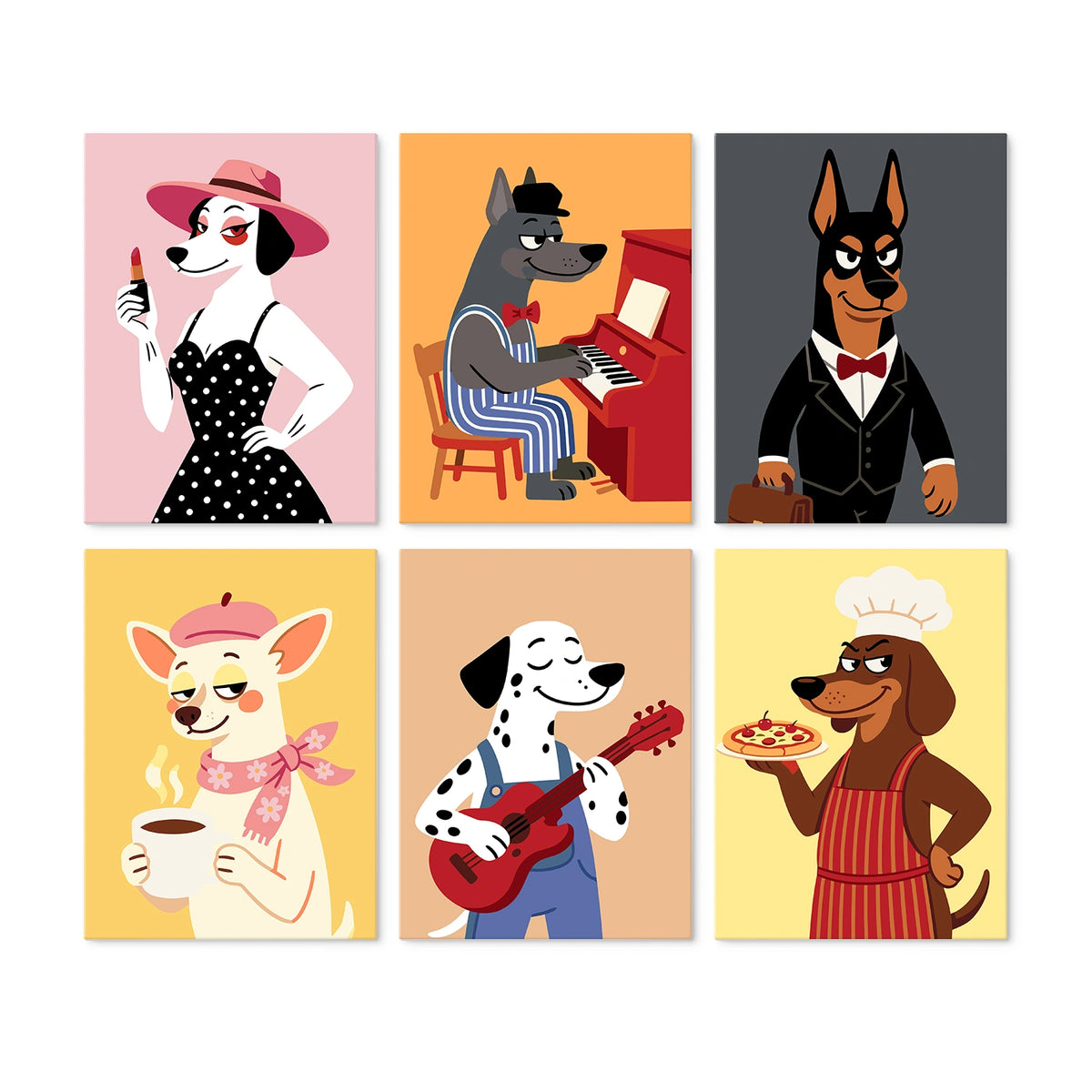 Dogs With Personality - Mini Paint by Numbers (6 Pieces)