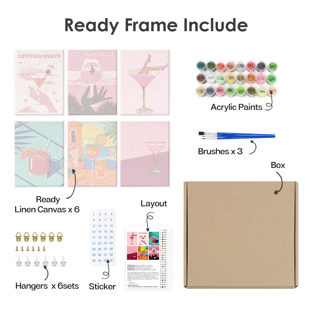 Rosé Hour Reverie - Mini Paint by Numbers Kit (6 Pieces) paint by numbers kit