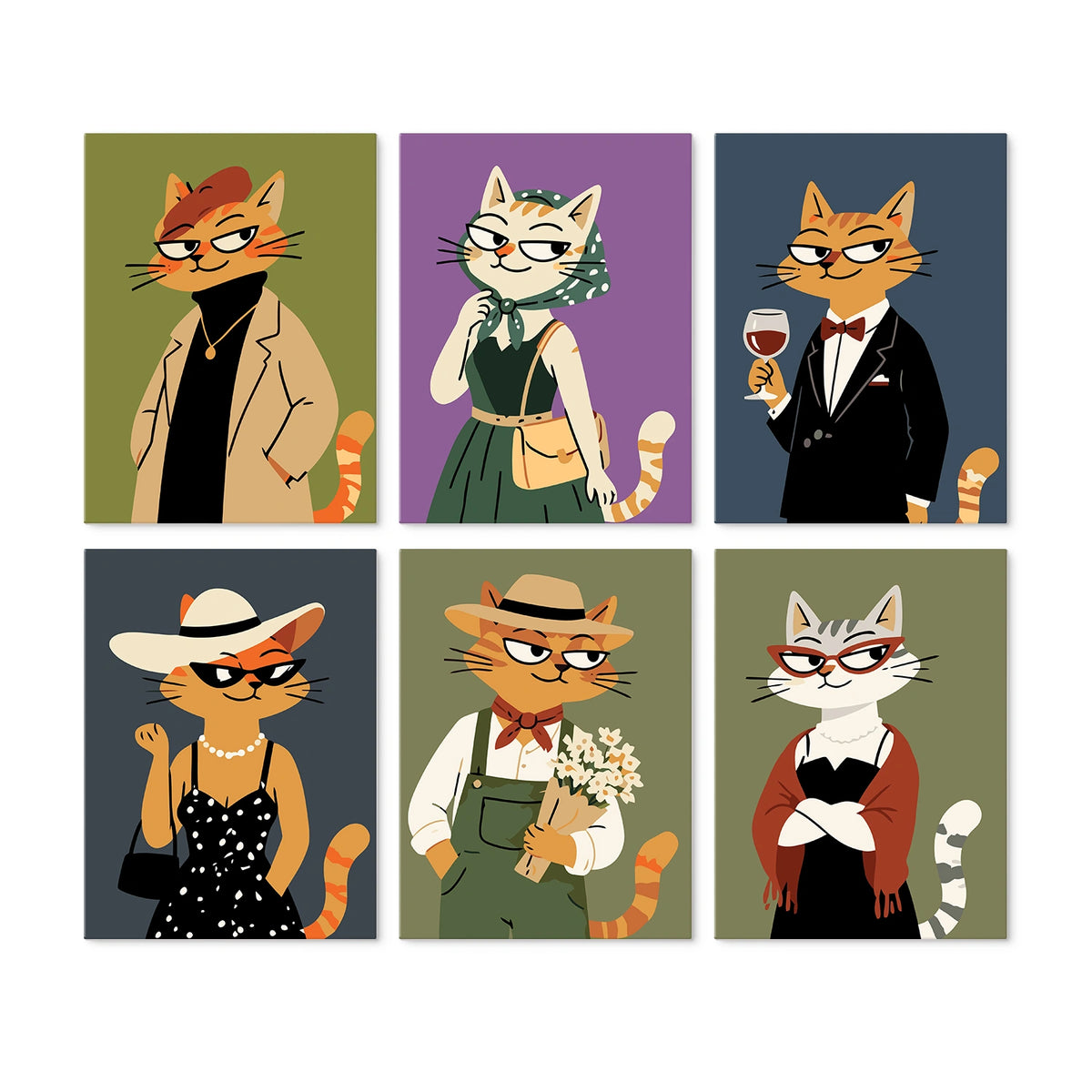 Chic Cats - Mini Paint by Numbers (6 Pieces)