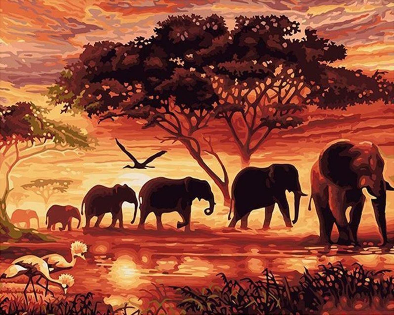 Elephants at Sunset paint by numbers kit