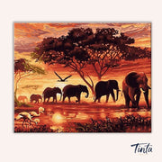 Elephants at Sunset paint by numbers kit
