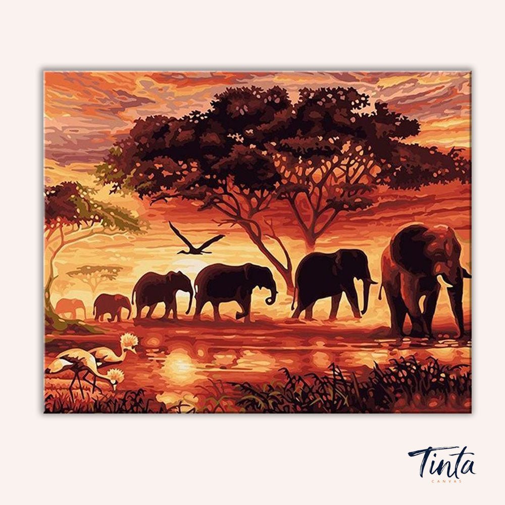 Elephants at Sunset paint by numbers kit