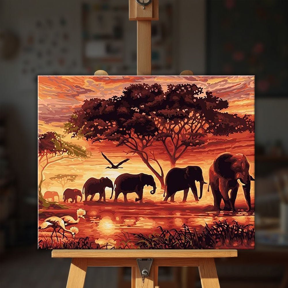 Elephants at Sunset paint by numbers kit