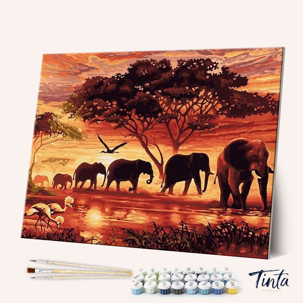 Elephants at Sunset paint by numbers kit