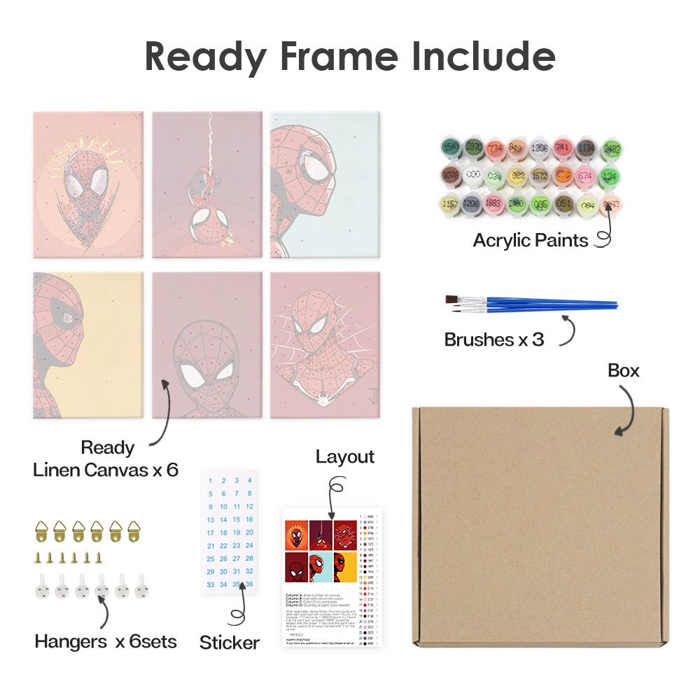 Spider Hero Minis - Mini Paint by Numbers Kit (6 Pieces) paint by numbers kit