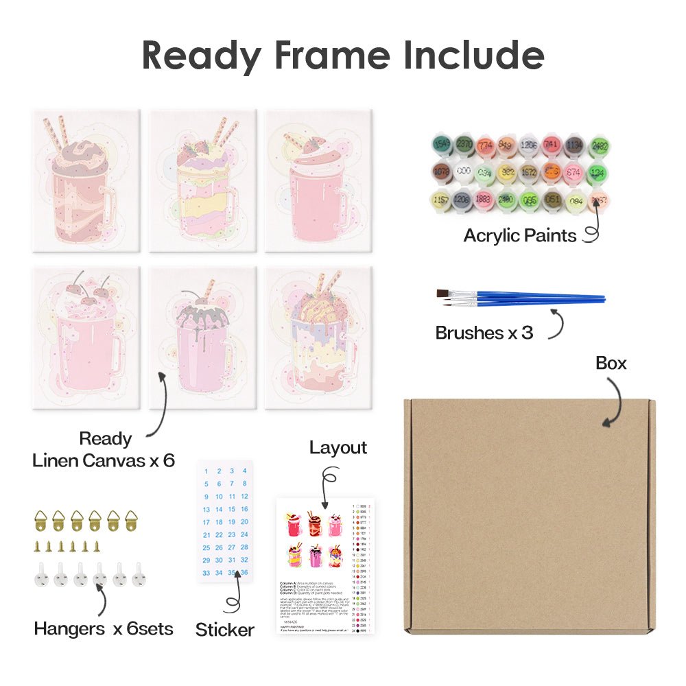 Sweet Sundae Sips - Mini Paint by Numbers Kit (6 Pieces) paint by numbers kit