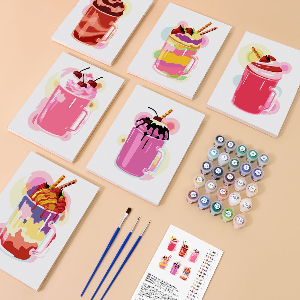 Sweet Sundae Sips - Mini Paint by Numbers Kit (6 Pieces) paint by numbers kit