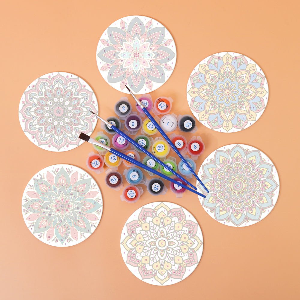 Colorful Mandala Patterns - Coasters Paint by Numbers Kit (6 Pieces) paint by numbers kit