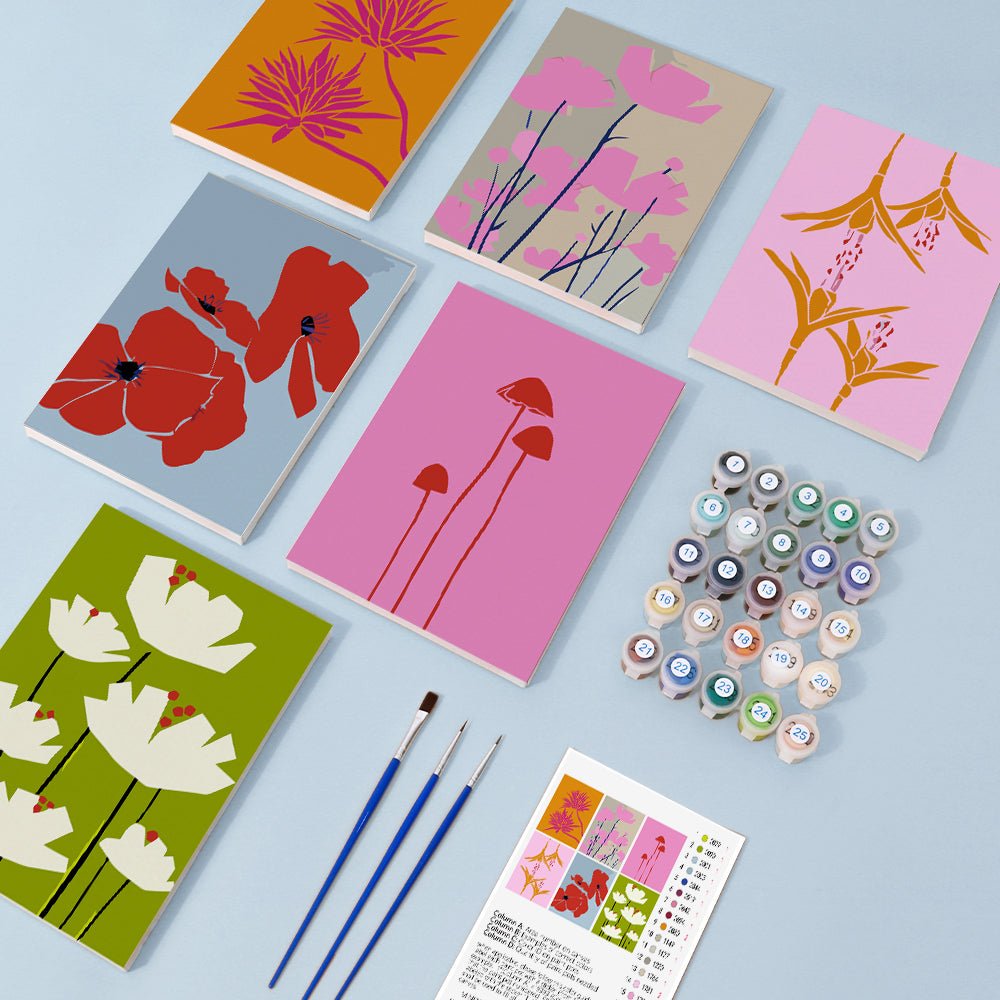 Modern Floral Harmony - Mini Paint by Numbers Kit (6 Pieces) paint by numbers kit