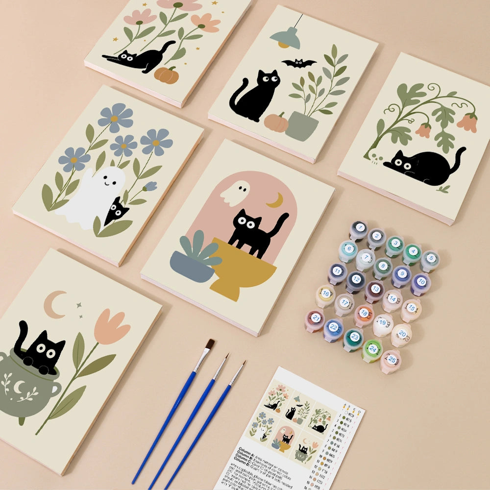 Pastel Spooky Cats - Mini Paint by Numbers (6 Pieces)
