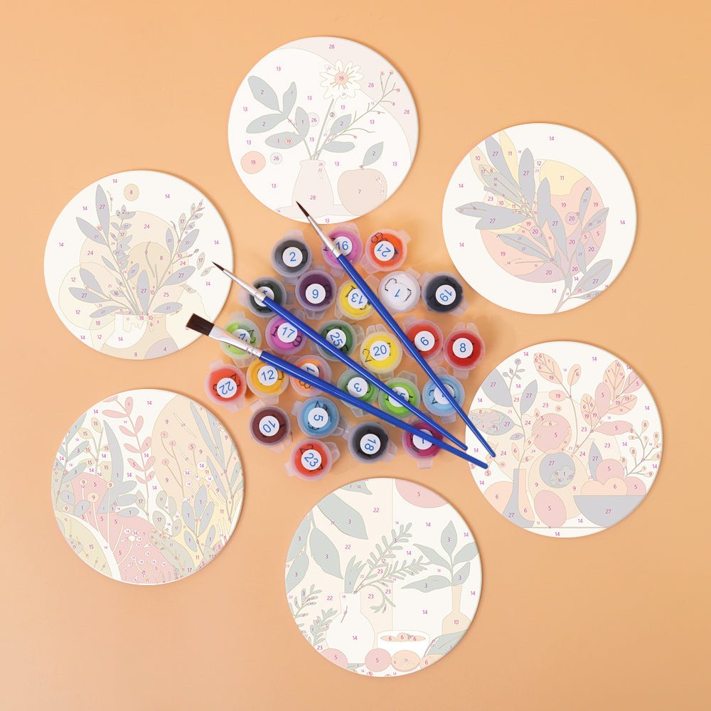 Modern Botanical Art - Coasters Paint by Numbers Kit (6 Pieces) paint by numbers kit
