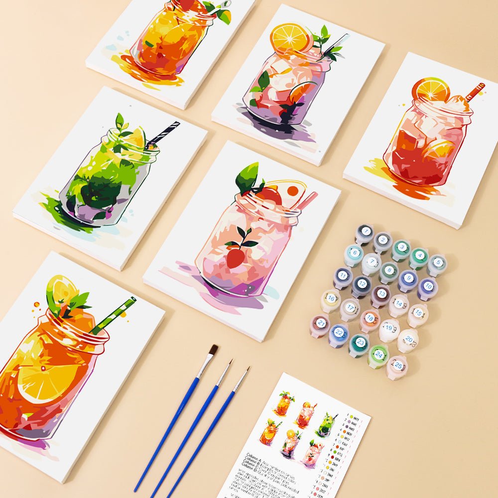 Citrus Mason Drinks - Mini Paint by Numbers Kit (6 Pieces) paint by numbers kit