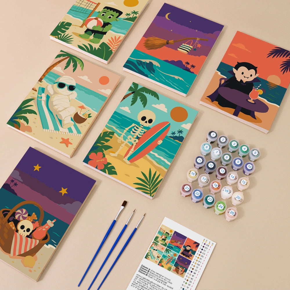 Halloween Beach Escape - Mini Paint by Numbers (6 Pieces)