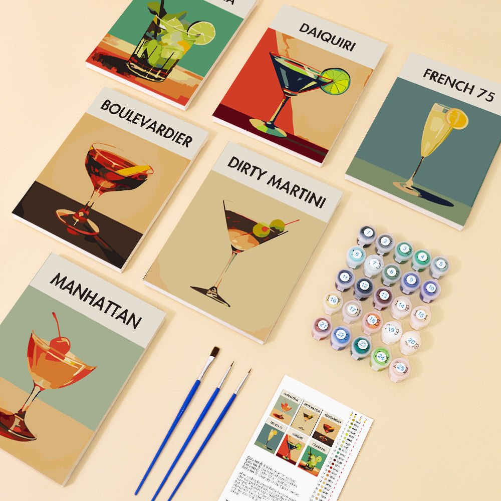 Sip & Paint Cocktails - Mini Paint by Numbers Kit (6 Pieces) paint by numbers kit