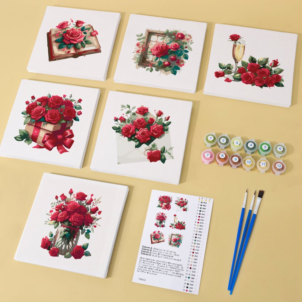 Love Letters & Red Roses - Mini Paint by Numbers Kit (6 Pieces)