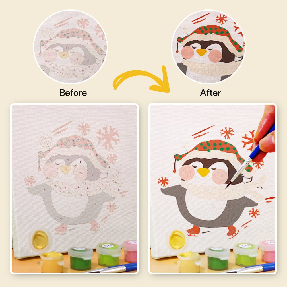 Cozy Christmas Penguins - Mini Paint by Numbers Kit (6 Pieces) paint by numbers kit
